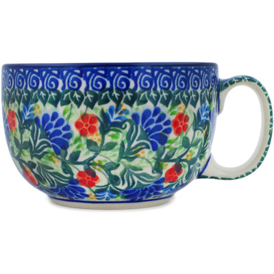 Polish Pottery Cup 13 oz Blue Bonnets UNIKAT