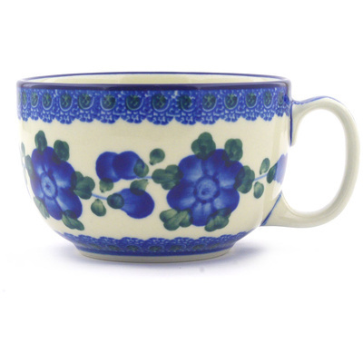 Polish Pottery Cup 13 oz Blue Poppies
