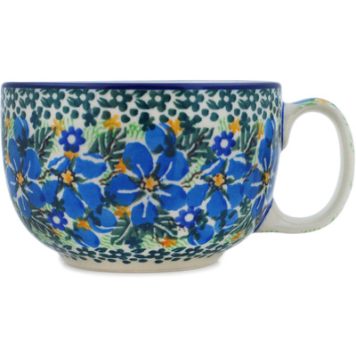 Polish Pottery Cup 13 oz Floral Blue Dreams UNIKAT