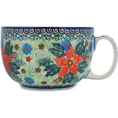 Polish Pottery Cup 13 oz Red Jackmanii UNIKAT