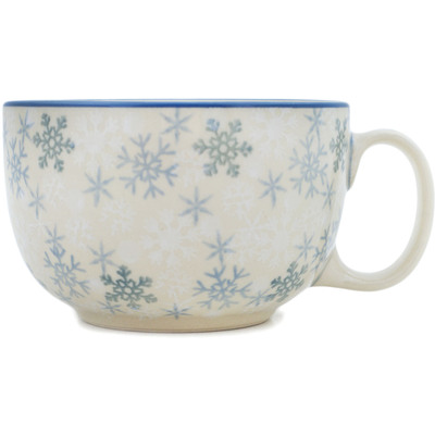 Polish Pottery Cup 13 oz Silver Snow Fall UNIKAT