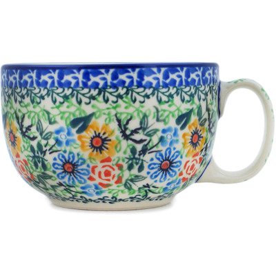 Polish Pottery Cup 13 oz Spring Wreath UNIKAT