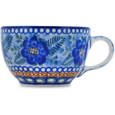 Polish Pottery Cup 3 oz Blue Poppy Circle UNIKAT