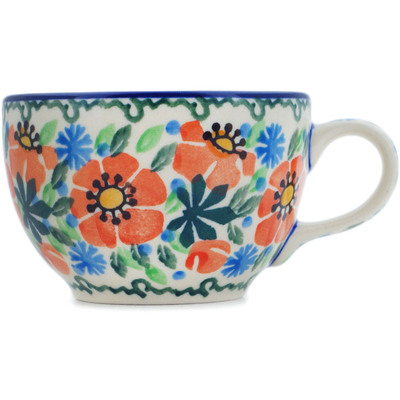 Polish Pottery Cup 3 oz Orange Blooms UNIKAT