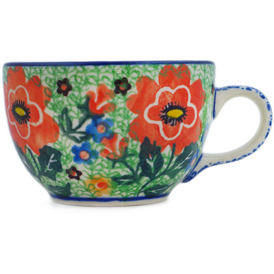 Polish Pottery Cup 3 oz Red Poppies UNIKAT