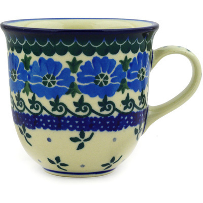 Polish Pottery Cup 6 oz Blue Poppy Chain