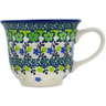 Polish Pottery Cup 6 oz Green Chrysanthemums UNIKAT