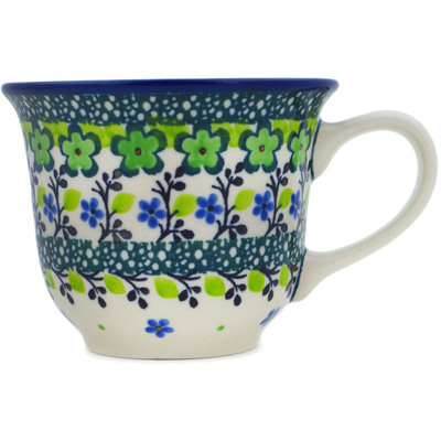 Polish Pottery Cup 6 oz Green Chrysanthemums UNIKAT