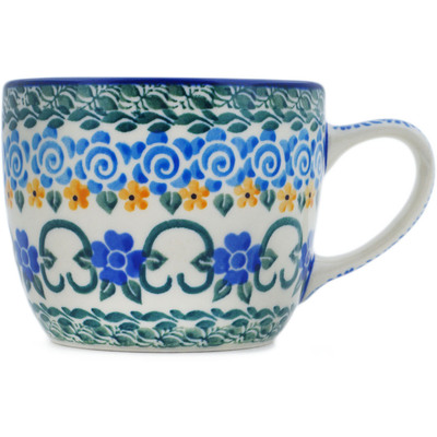 Polish Pottery Cup 7 oz Blue Impatiens Vines UNIKAT