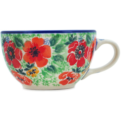 Polish Pottery Cup 7 oz Candy Red Poppy UNIKAT