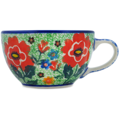 Polish Pottery Cup 7 oz Red Poppies UNIKAT