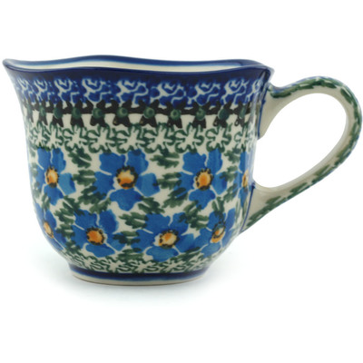 Polish Pottery Cup 8 oz Blue Daisy Dream UNIKAT