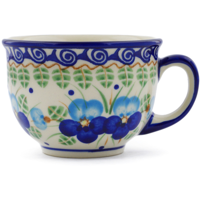 Polish Pottery Cup 8 oz Blue Pansy