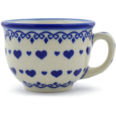Polish Pottery Cup 8 oz Blue Valentine Hearts