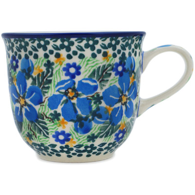 Polish Pottery Cup 8 oz Floral Blue Dreams UNIKAT