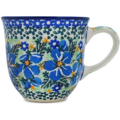 Polish Pottery Cup 8 oz Floral Blue Dreams UNIKAT