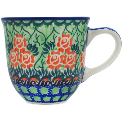 Polish Pottery Cup 8 oz Red Impatiens UNIKAT