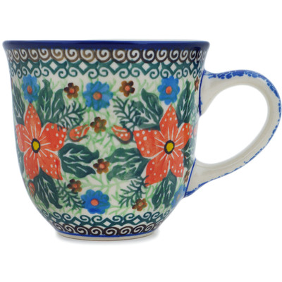 Polish Pottery Cup 8 oz Red Jackmanii UNIKAT