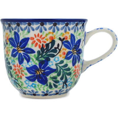 Polish Pottery Cup 8 oz Sapphire Lilies UNIKAT