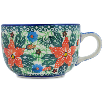 Polish Pottery Cup 9 oz Red Jackmanii UNIKAT