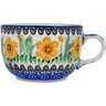 Polish Pottery Cup 9 oz Yellow Daffodil Field UNIKAT