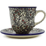 Polish Pottery Cup with Saucer 10 oz Classic Black And White UNIKAT