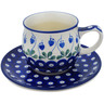 Polish Pottery Cup with Saucer 11 oz Bleeding Heart Peacock