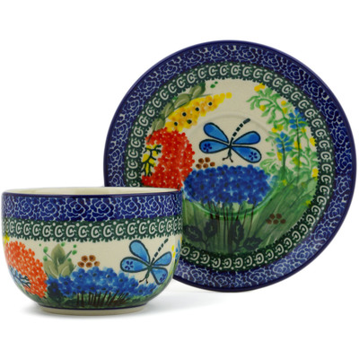 Polish Pottery Cup with Saucer 13 oz Garden Delight UNIKAT