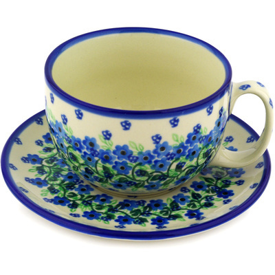 Polish Pottery Cup with Saucer 13 oz Ring Of Garland