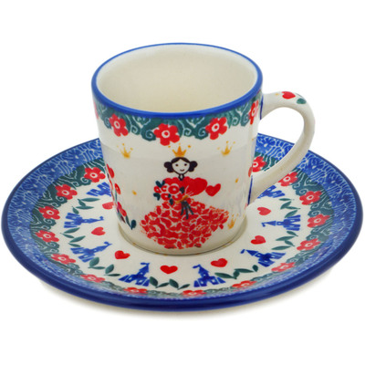 Polish Pottery Cup with Saucer 3 oz Cute As A Button UNIKAT