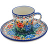 Polish Pottery Cup with Saucer 3 oz Golden Daisies UNIKAT