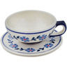 Polish Pottery Cup with Saucer 6 oz Peacock Forget-me-not