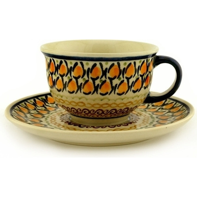 Polish Pottery Cup with Saucer 7 oz Butterscotch