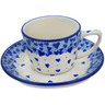 Polish Pottery Cup with Saucer 7 oz Cobalt Love