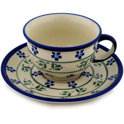 Polish Pottery Cup with Saucer 7 oz Daisy Field