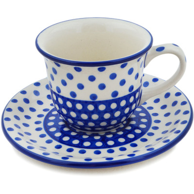 Polish Pottery Cup with Saucer 7 oz Dot Around UNIKAT