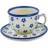 Polish Pottery Cup with Saucer 7 oz Forget Me Not Swirls