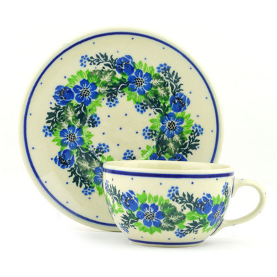 Polish Pottery Cup with Saucer 7 oz