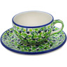 Polish Pottery Cup with Saucer 7 oz Olive Grove UNIKAT