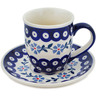 Polish Pottery Cup with Saucer 7 oz Peacock Forget-me-not