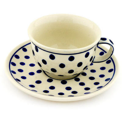 Polish Pottery Cup with Saucer 7 oz Polka Dot