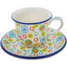 Polish Pottery Cup with Saucer 7 oz Retro Olives UNIKAT