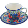 Polish Pottery Cup with Saucer 7 oz Spring Meadow UNIKAT