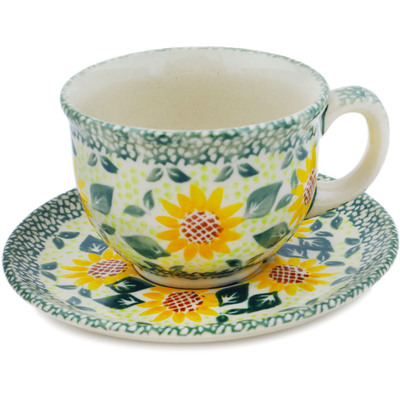 Polish Pottery Cup with Saucer 7 oz Sunflower Fields