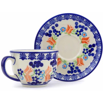 Polish Pottery Cup with Saucer 7 oz Tulip Berries