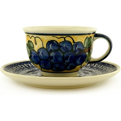 Polish Pottery Cup with Saucer 7 oz Tuscan Grapes