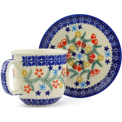 Polish Pottery Cup with Saucer 7 oz Wreath Of Bealls