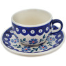 Polish Pottery Cup with Saucer 8 oz Peacock Forget-me-not