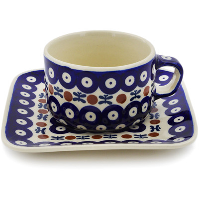Polish Pottery Cup with Saucer 9 oz Mosquito