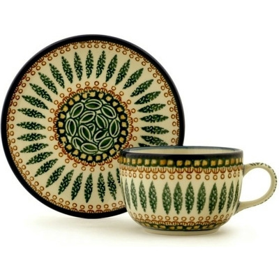 Polish Pottery Cup with Saucer 9 oz Tuscan Countryside